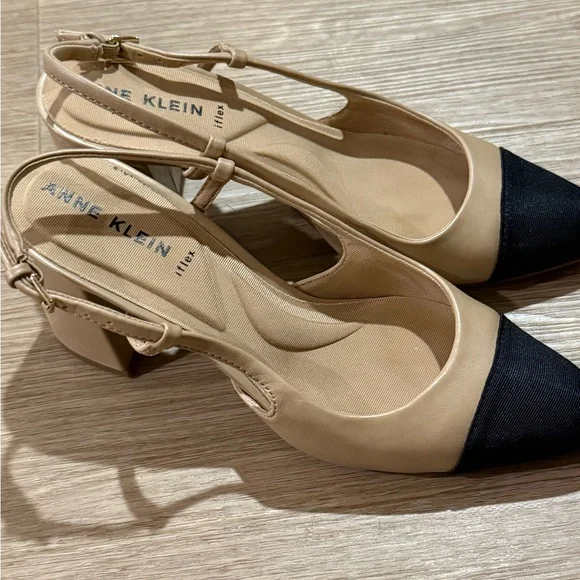 Anne Klein Beige and Black Slingback Heels - Picture 3 of 3